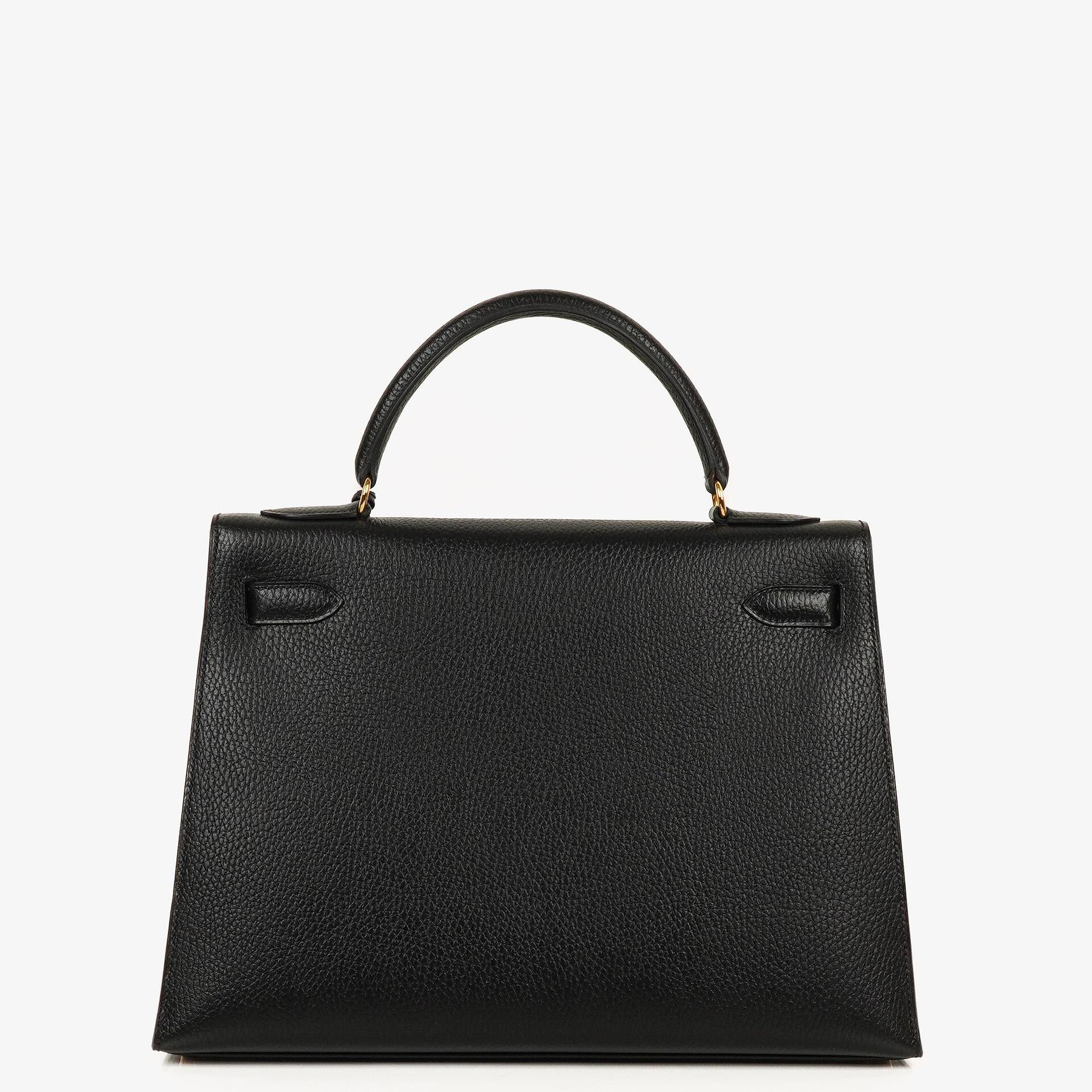 Hermès Kelly 32 Sellier Tasche in Schwarz aus Ardennes mit Goldbeschlägen, 1996