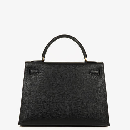 Hermès Kelly 32 Sellier Tasche in Schwarz aus Ardennes mit Goldbeschlägen, 1996