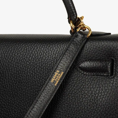Hermès Kelly 32 Sellier Tasche in Schwarz aus Ardennes mit Goldbeschlägen, 1996