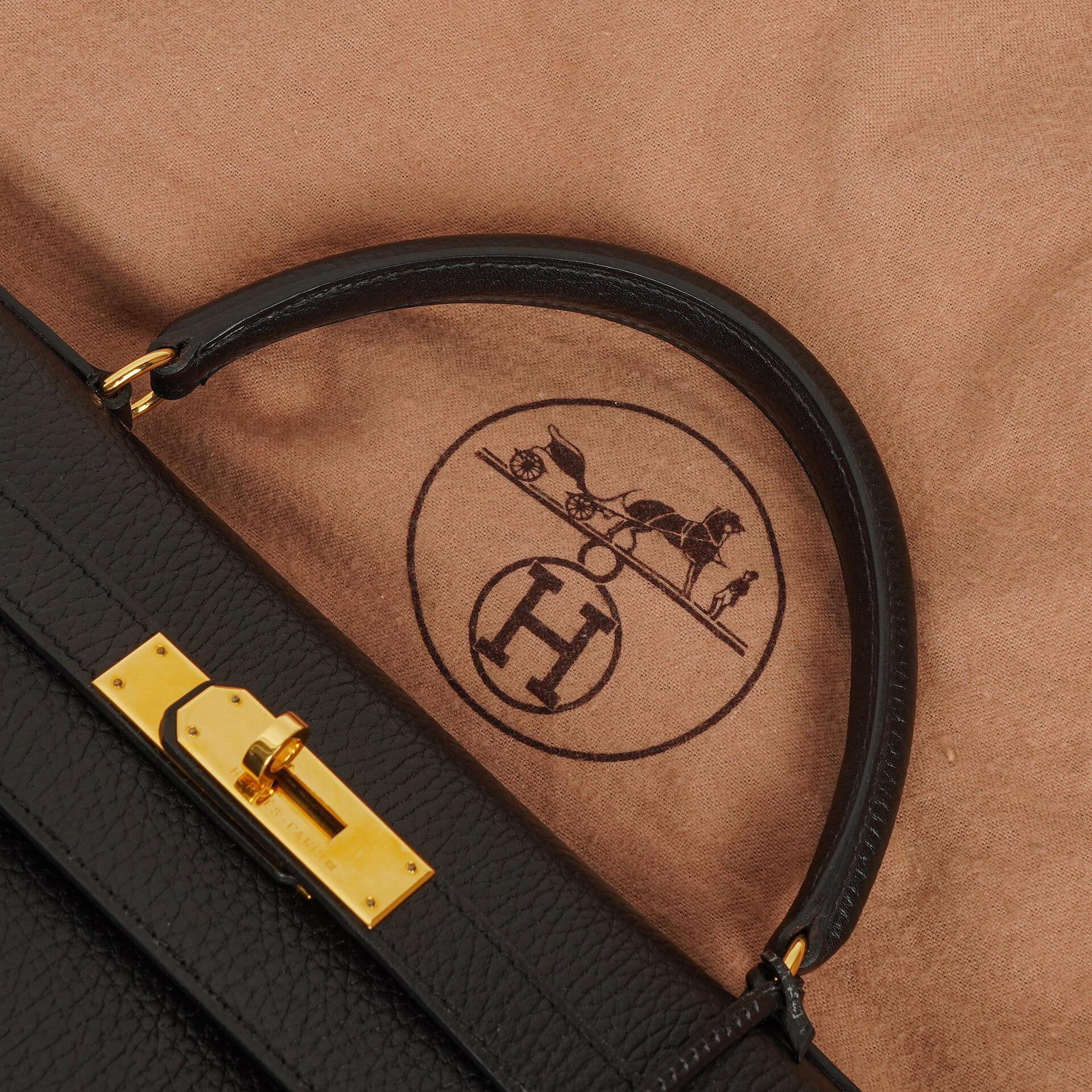 Hermès Kelly 32 Sellier Tasche in Schwarz aus Ardennes mit Goldbeschlägen, 1996