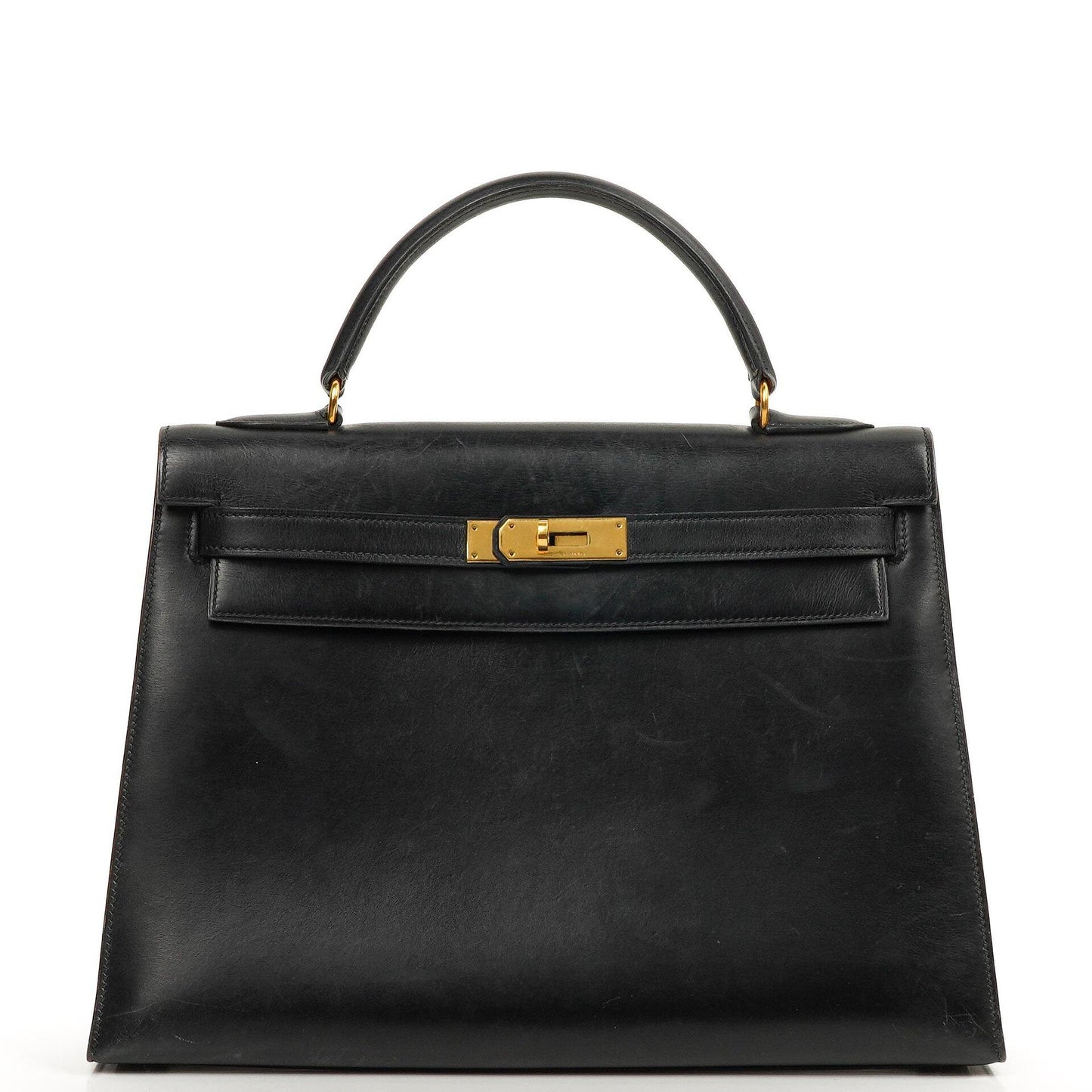 Hermès Kelly 32 Sellier Schwarz Box Kalbsleder Gold Hardware, 1979