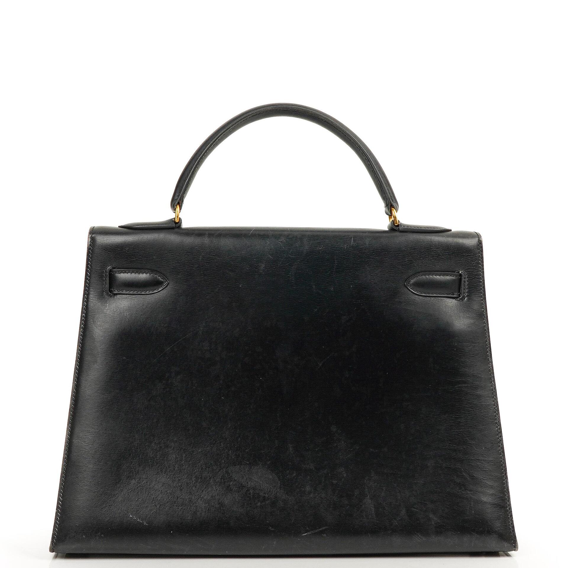 Hermès Kelly 32 Sellier Schwarz Box Kalbsleder Gold Hardware, 1979