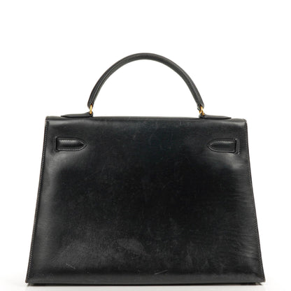 Hermès Kelly 32 Sellier Schwarz Box Kalbsleder Gold Hardware, 1979