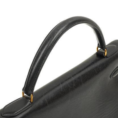 Hermès Kelly 32 Sellier Schwarz Box Kalbsleder Gold Hardware, 1979