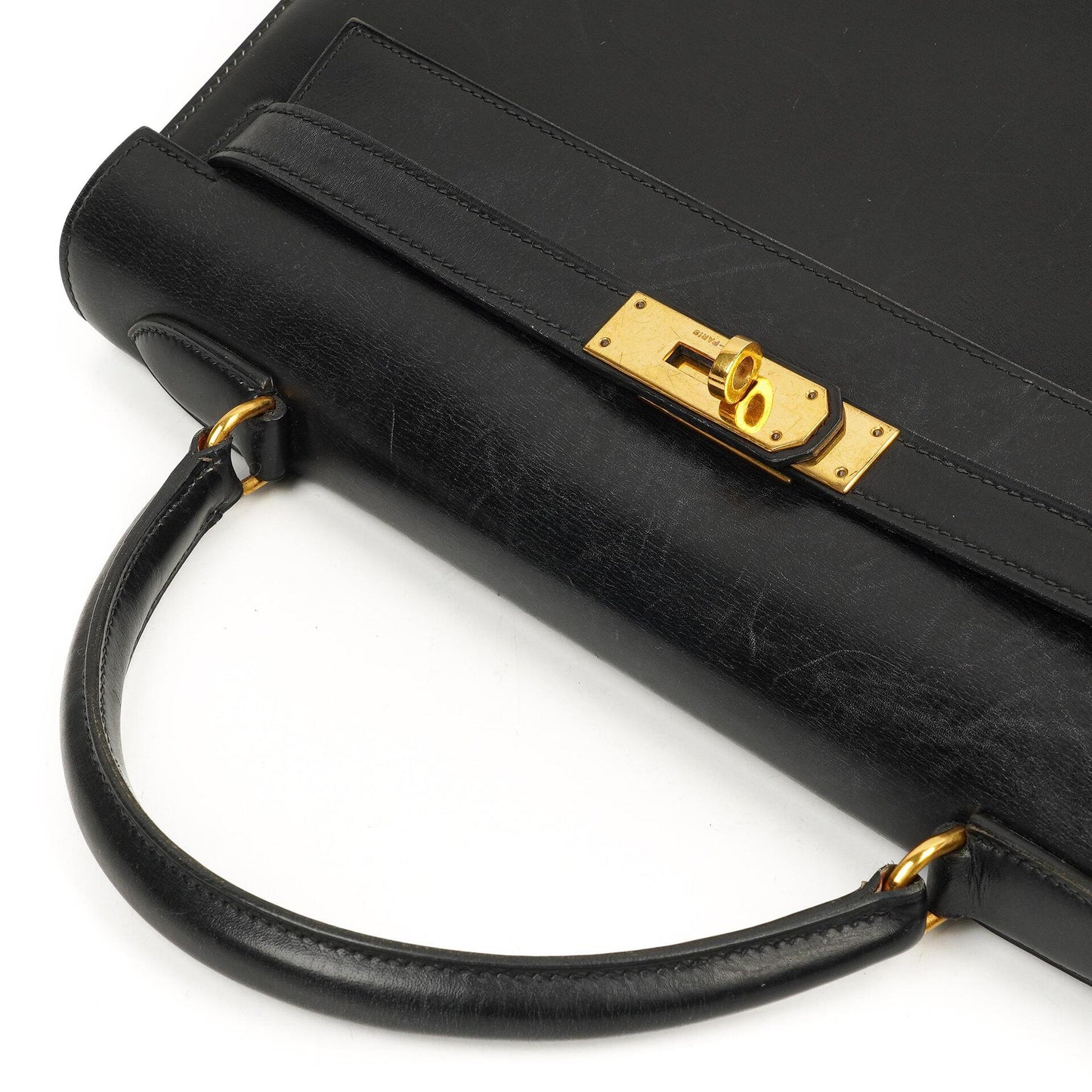 Hermès Kelly 32 Sellier Schwarz Box Kalbsleder Gold Hardware, 1979