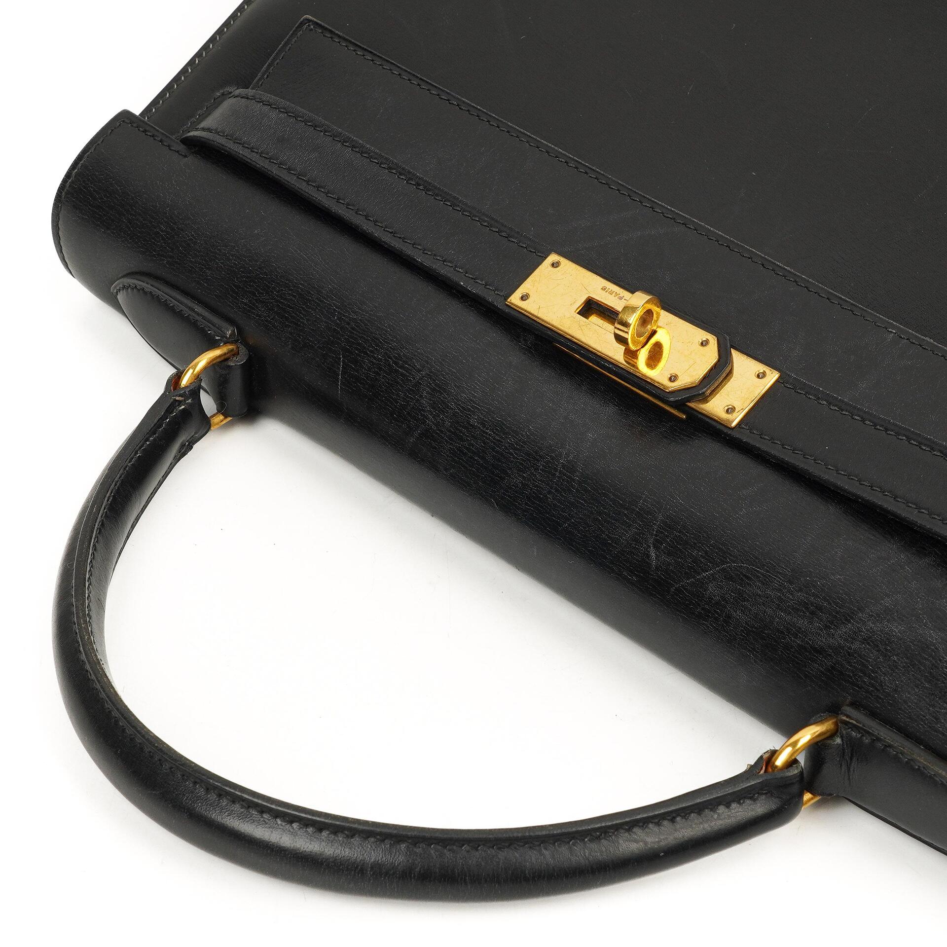 Hermès Kelly 32 Sellier Schwarz Box Kalbsleder Gold Hardware, 1979