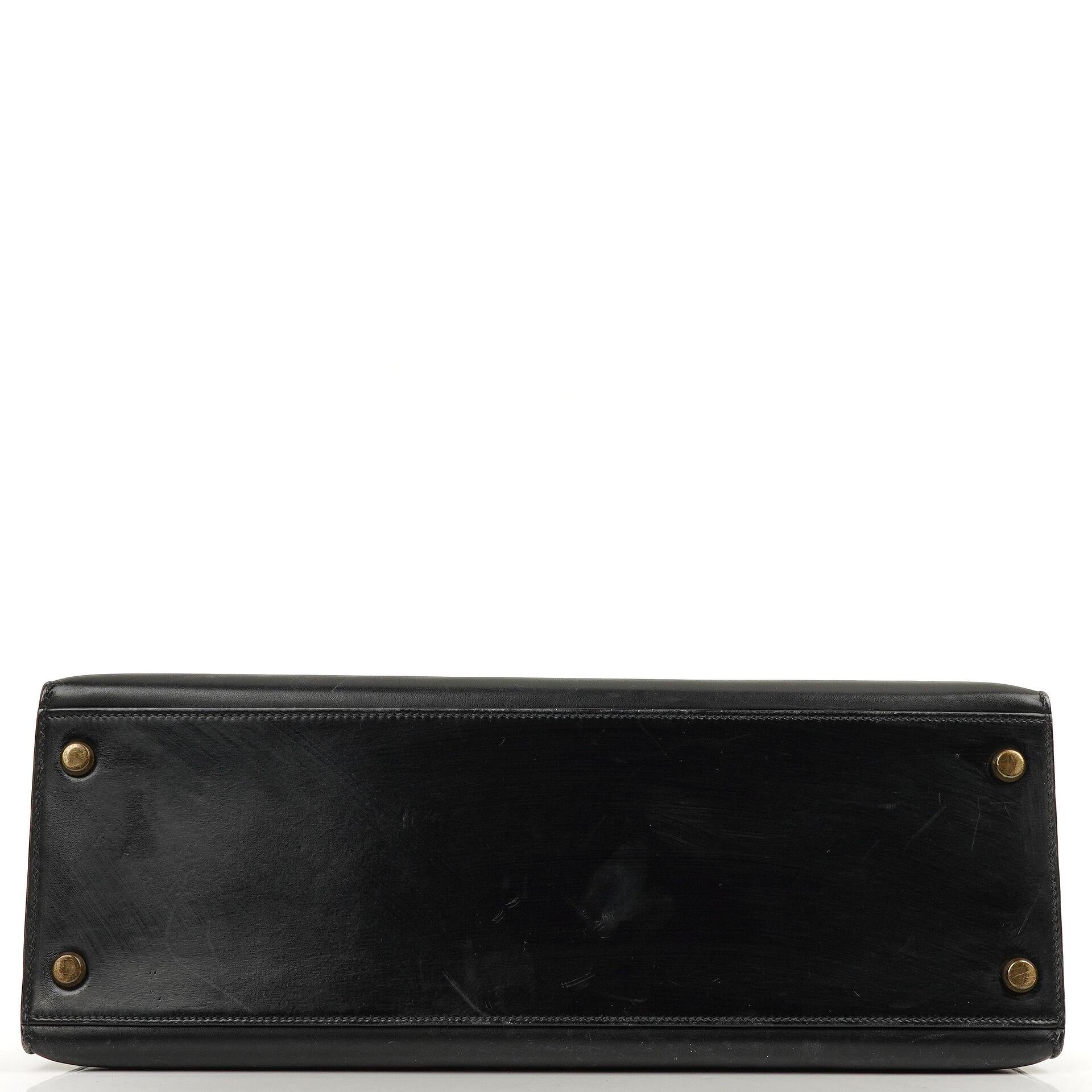 Hermès Kelly 32 Sellier Schwarz Box Kalbsleder Gold Hardware, 1979