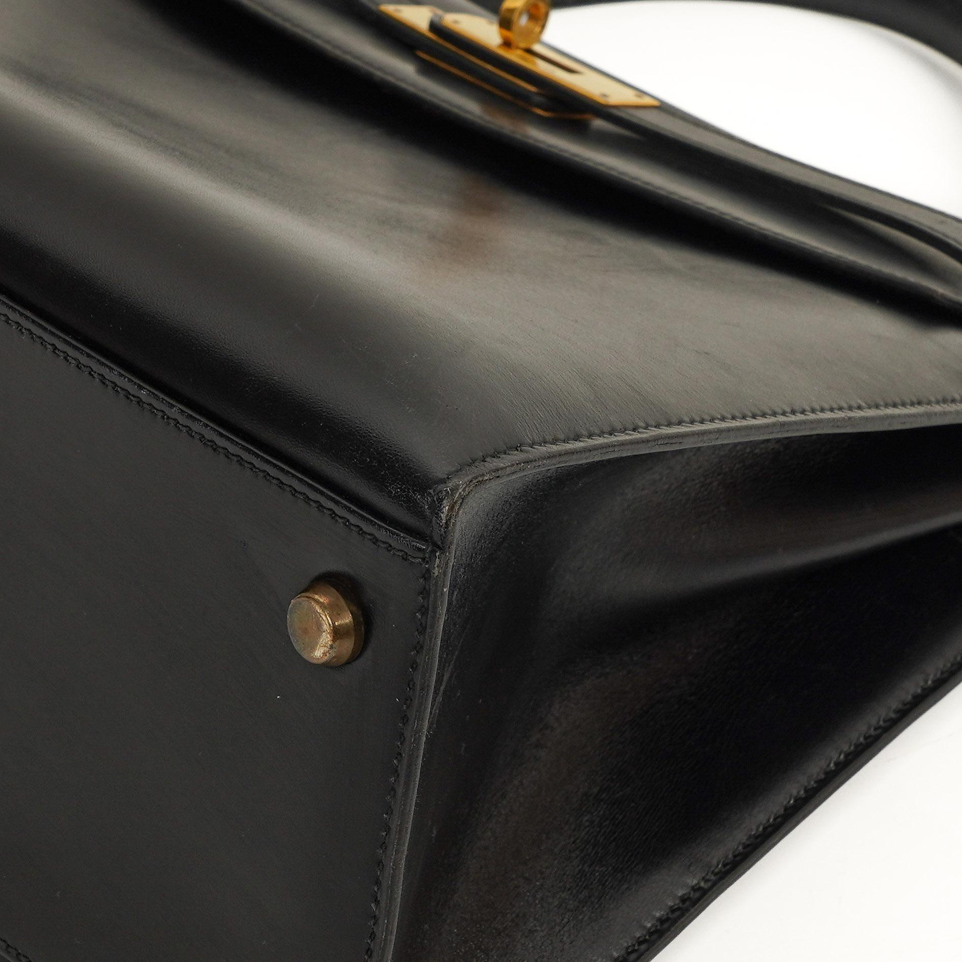 Hermès Kelly 32 Sellier Schwarz Box Kalbsleder Gold Hardware, 1979