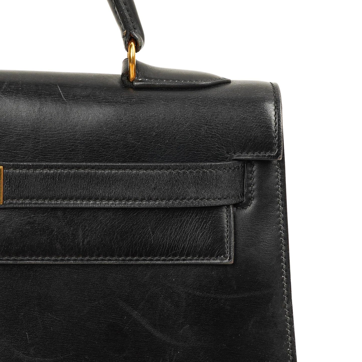 Hermès Kelly 32 Sellier Schwarz Box Kalbsleder Gold Hardware, 1979