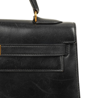 Hermès Kelly 32 Sellier Schwarz Box Kalbsleder Gold Hardware, 1979