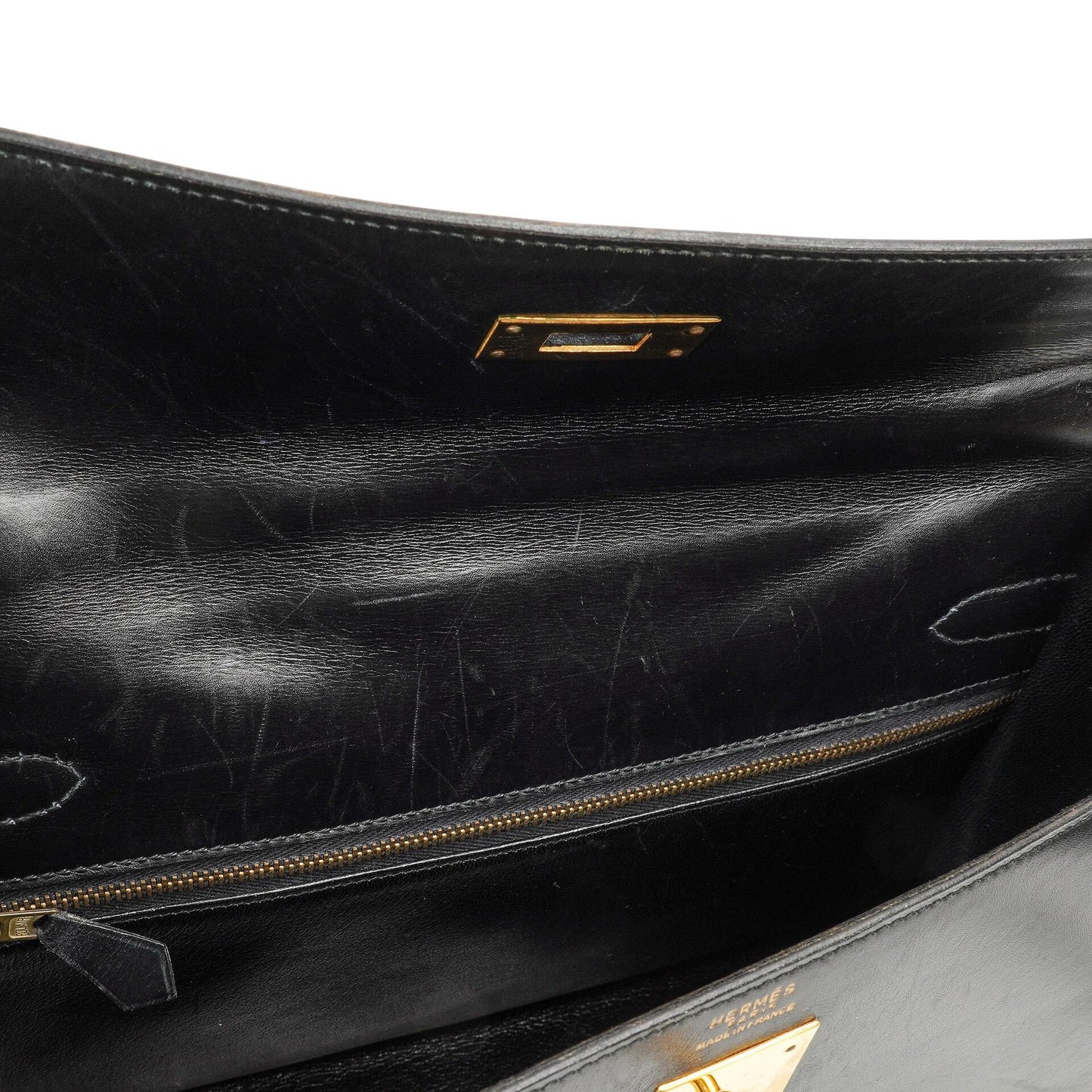 Hermès Kelly 32 Sellier Schwarz Box Kalbsleder Gold Hardware, 1979