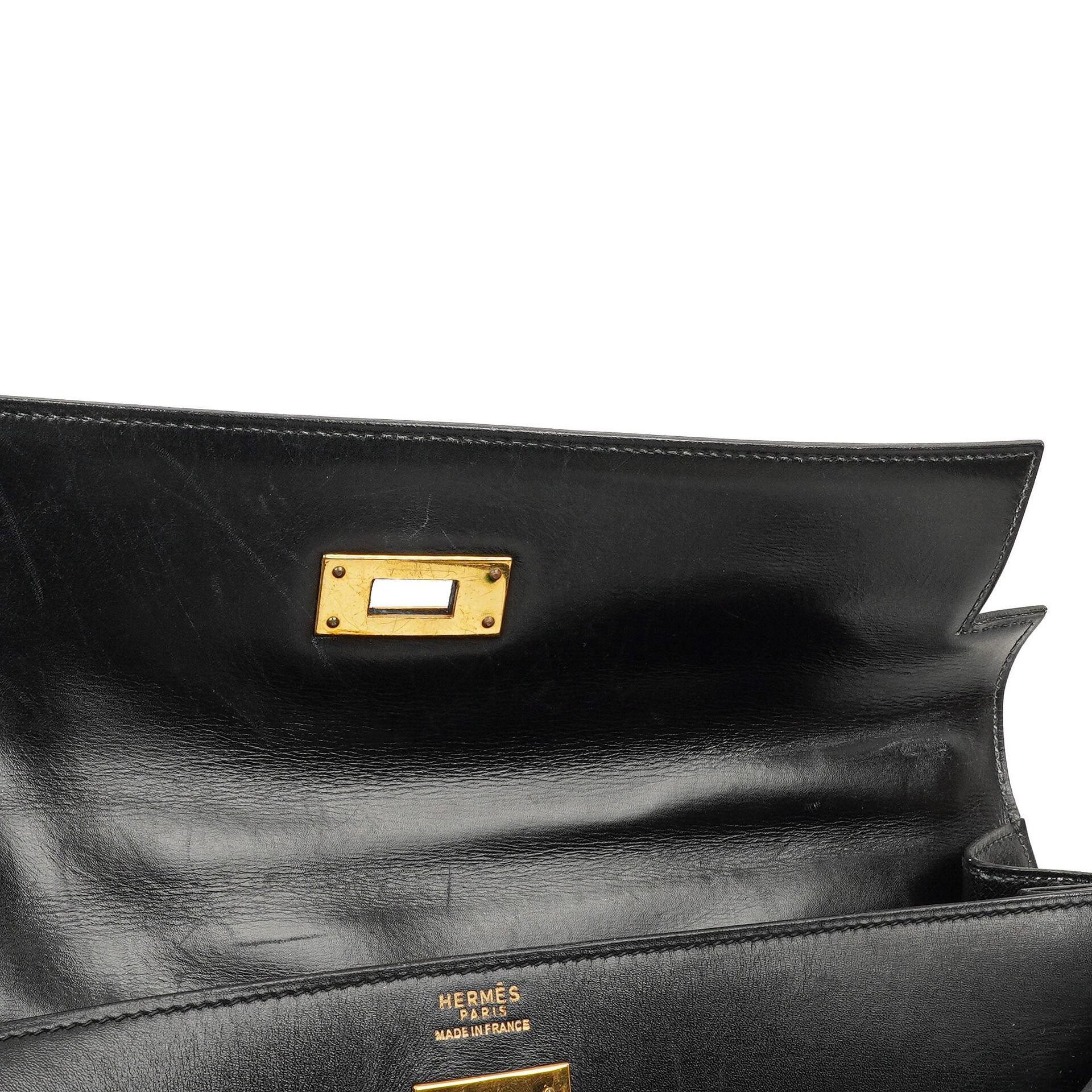 Hermès Kelly 32 Sellier Schwarz Box Kalbsleder Gold Hardware, 1979