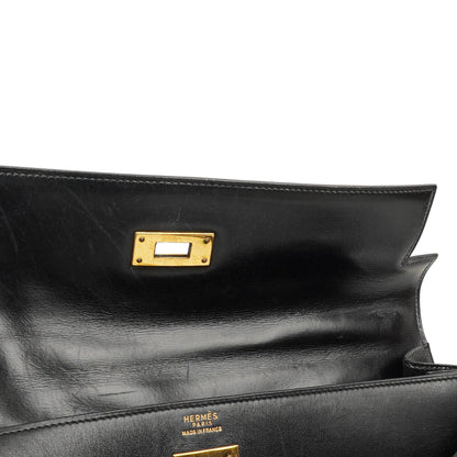 Hermès Kelly 32 Sellier Schwarz Box Kalbsleder Gold Hardware, 1979