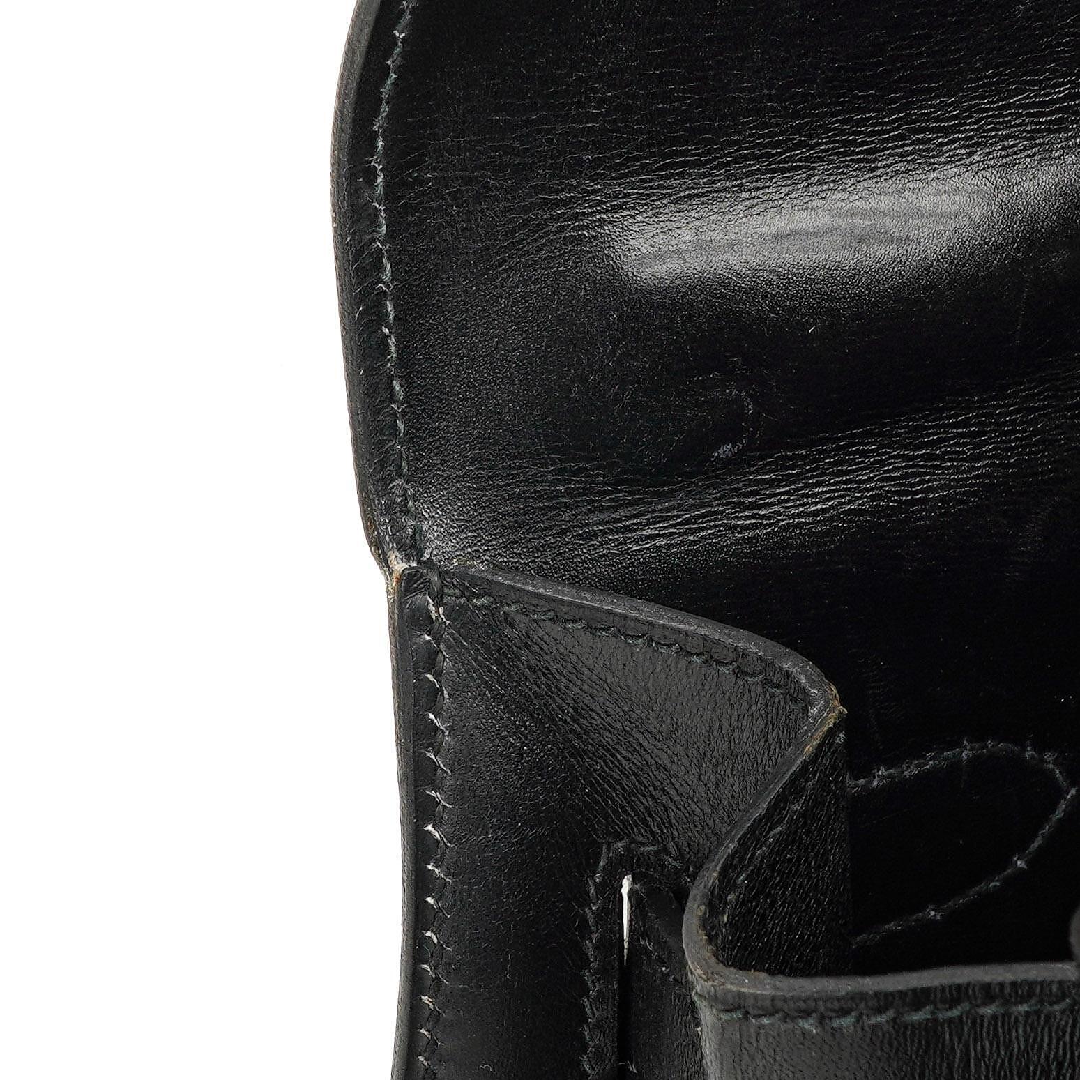 Hermès Kelly 32 Sellier Schwarz Box Kalbsleder Gold Hardware, 1979