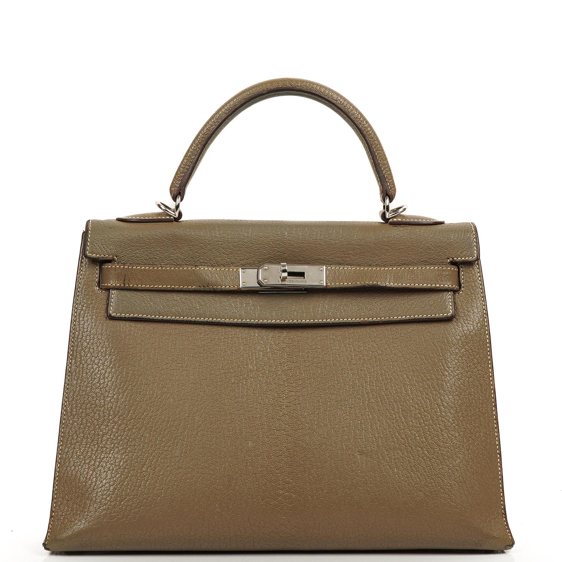 Hermes Kelly 32 Sellier Étoupe Ziegenleder Mysore Palladium Beschläge, 2006