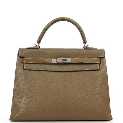 Hermes Kelly 32 Sellier Étoupe Ziegenleder Mysore Palladium Beschläge, 2006