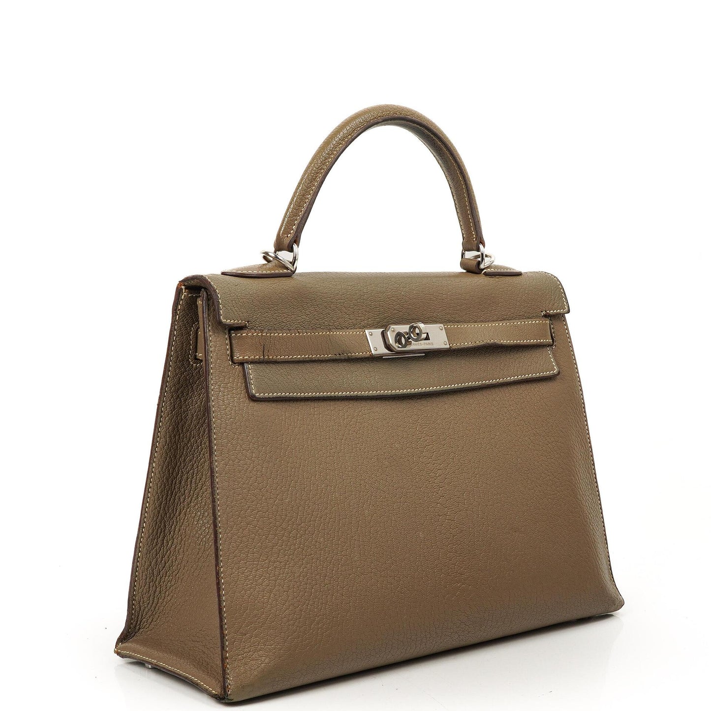 Hermes Kelly 32 Sellier Étoupe Ziegenleder Mysore Palladium Beschläge, 2006