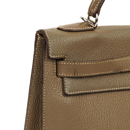 Hermes Kelly 32 Sellier Étoupe Ziegenleder Mysore Palladium Beschläge, 2006