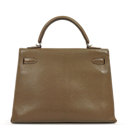 Hermes Kelly 32 Sellier Étoupe Ziegenleder Mysore Palladium Beschläge, 2006