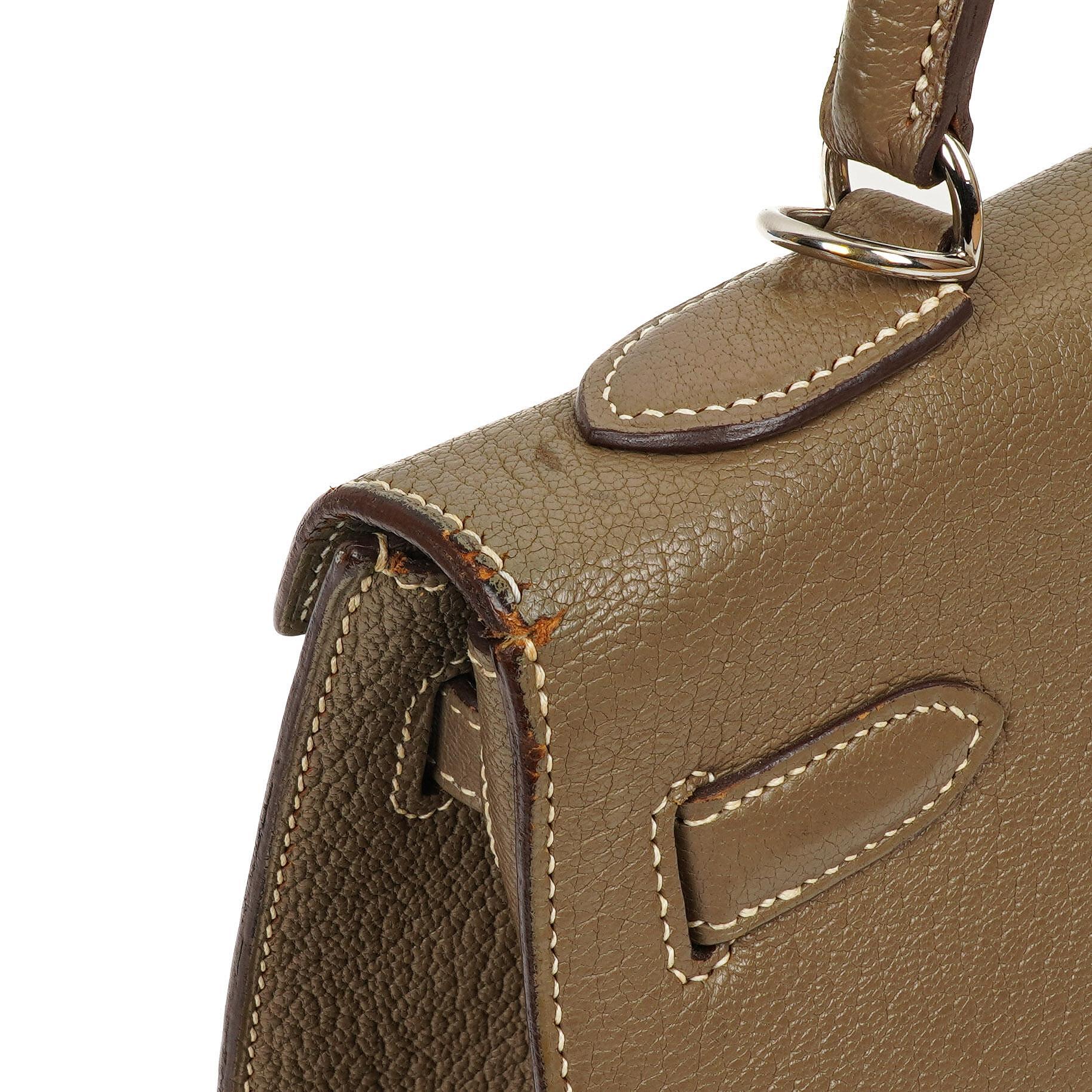 Hermes Kelly 32 Sellier Étoupe Ziegenleder Mysore Palladium Beschläge, 2006