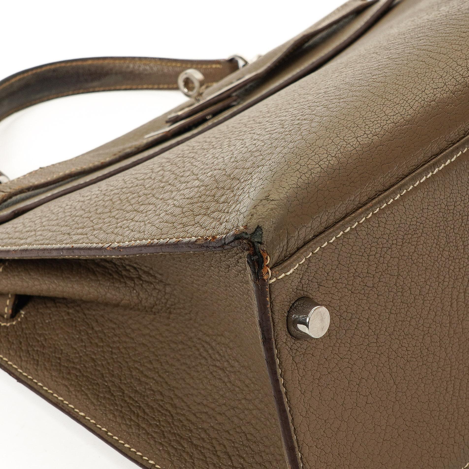 Hermes Kelly 32 Sellier Étoupe Ziegenleder Mysore Palladium Beschläge, 2006