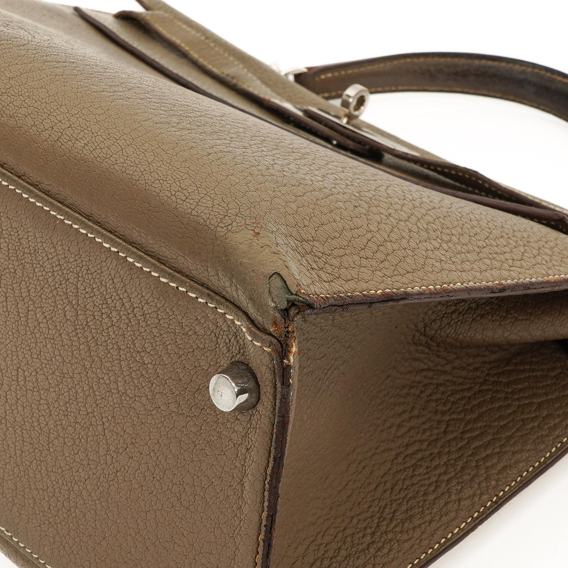 Hermes Kelly 32 Sellier Étoupe Ziegenleder Mysore Palladium Beschläge, 2006