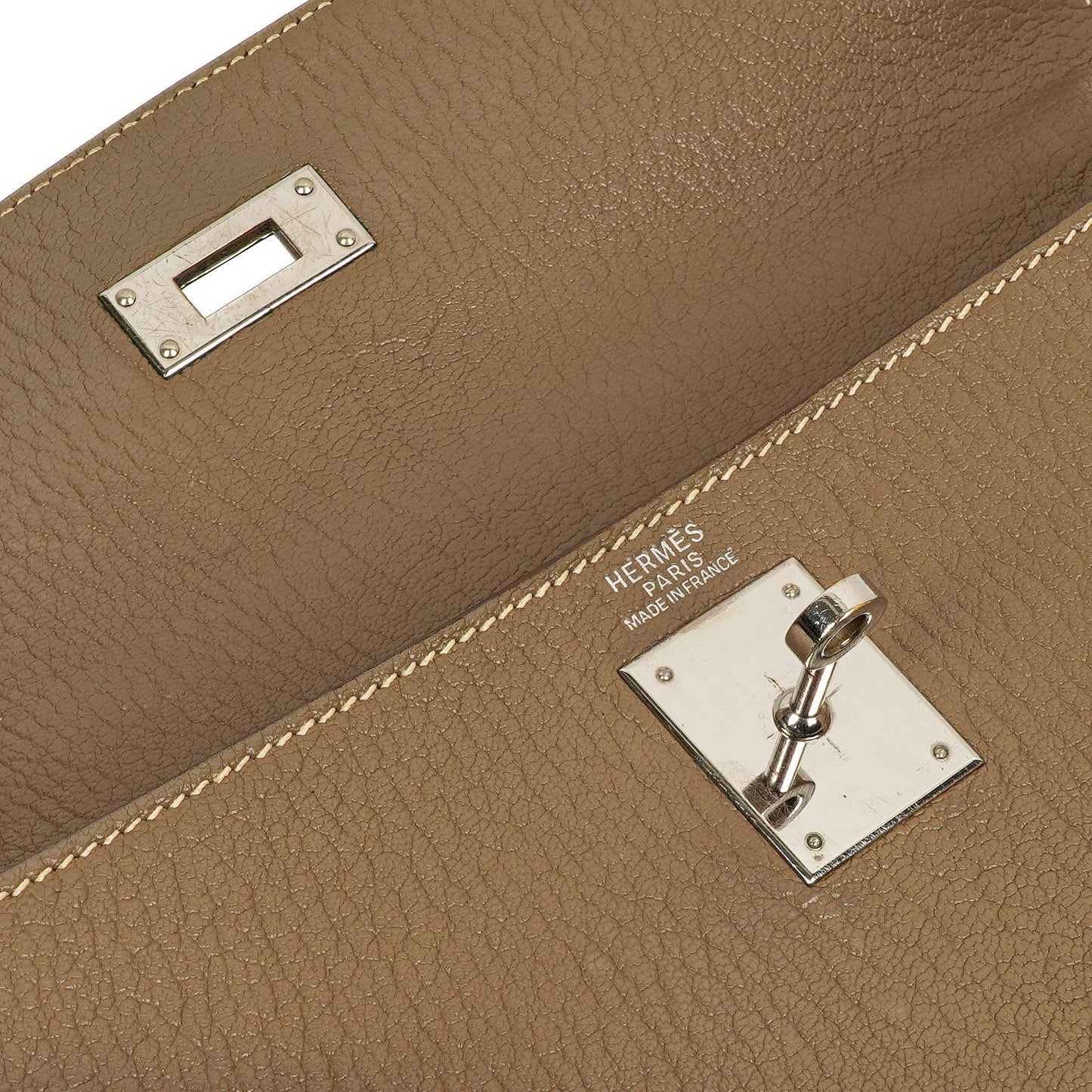 Hermes Kelly 32 Sellier Étoupe Ziegenleder Mysore Palladium Beschläge, 2006