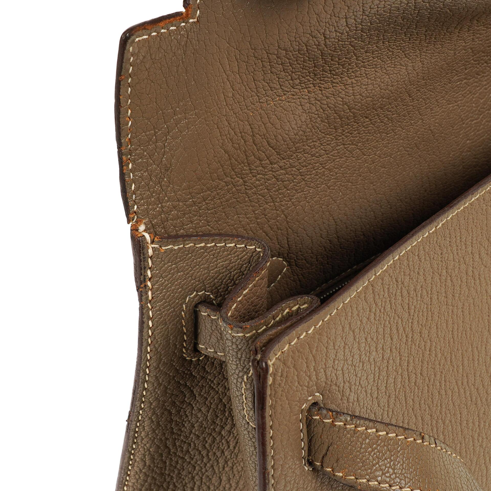Hermes Kelly 32 Sellier Étoupe Ziegenleder Mysore Palladium Beschläge, 2006