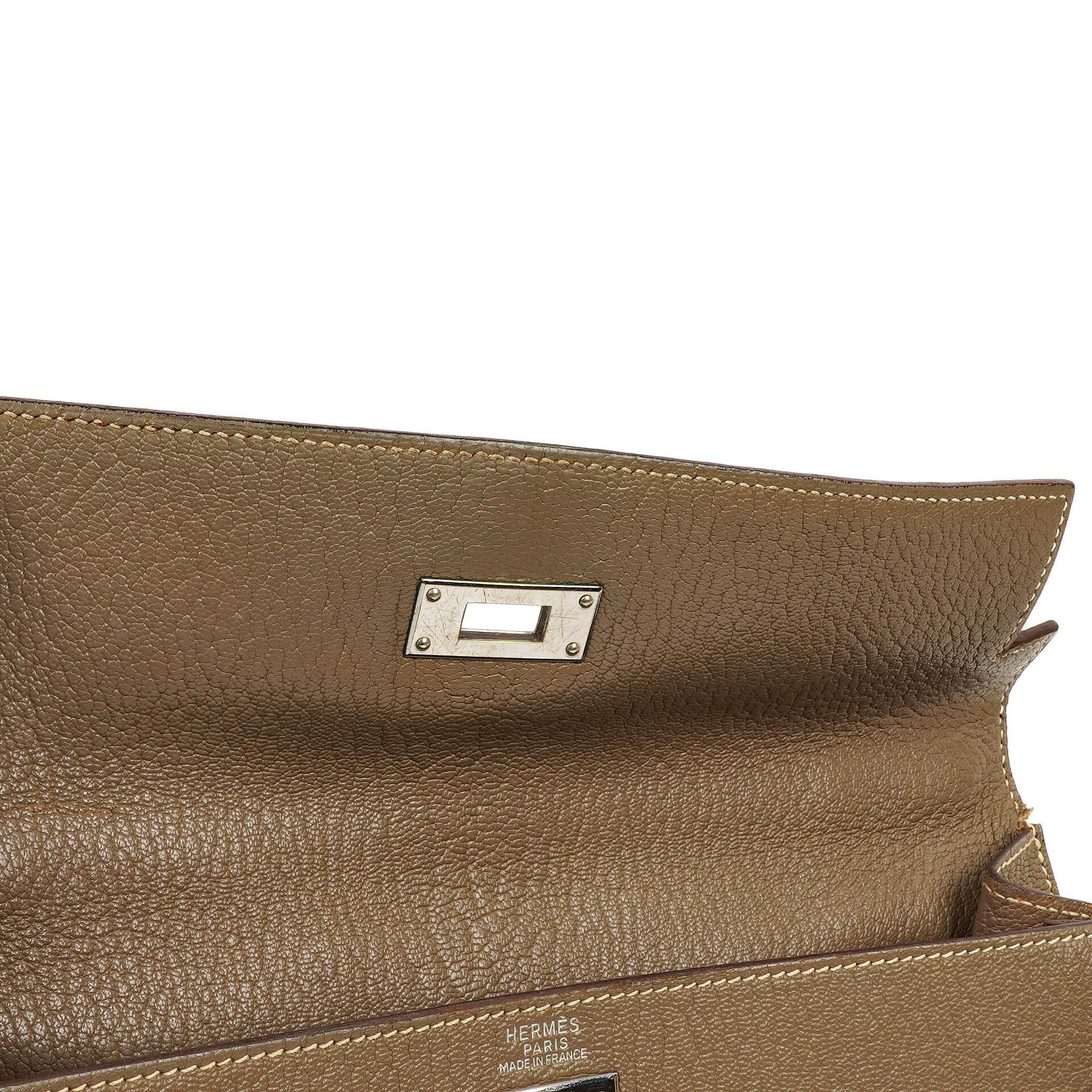 Hermes Kelly 32 Sellier Étoupe Ziegenleder Mysore Palladium Beschläge, 2006