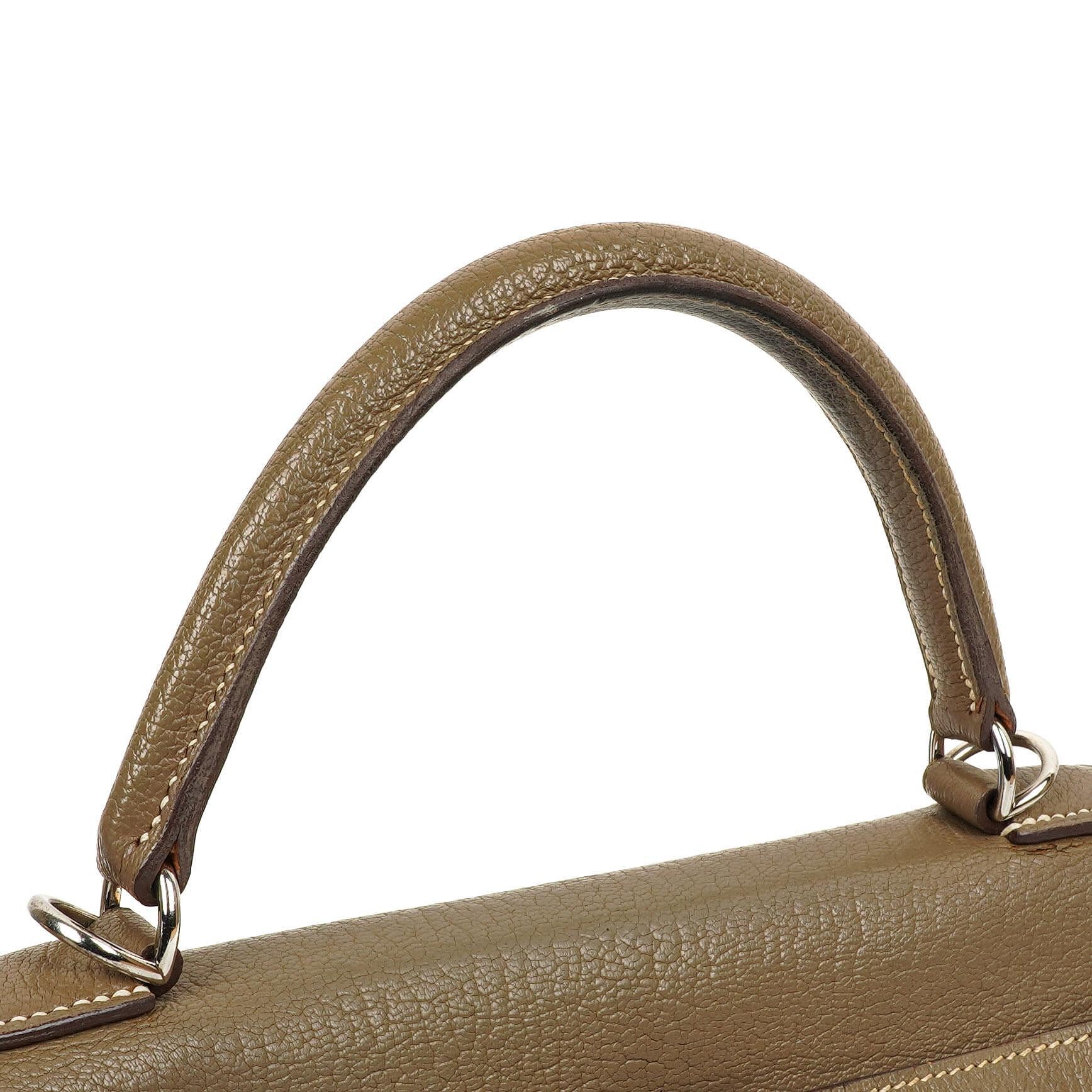 Hermes Kelly 32 Sellier Étoupe Ziegenleder Mysore Palladium Beschläge, 2006