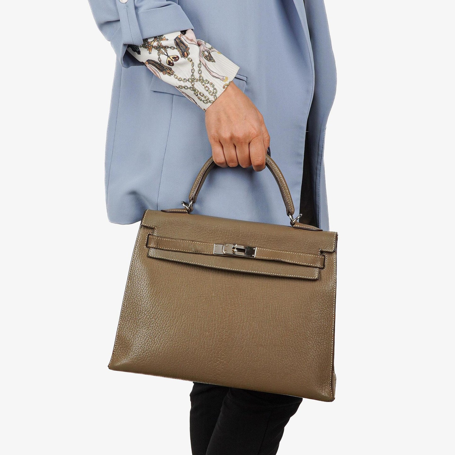 Hermes Kelly 32 Sellier Étoupe Ziegenleder Mysore Palladium Beschläge, 2006