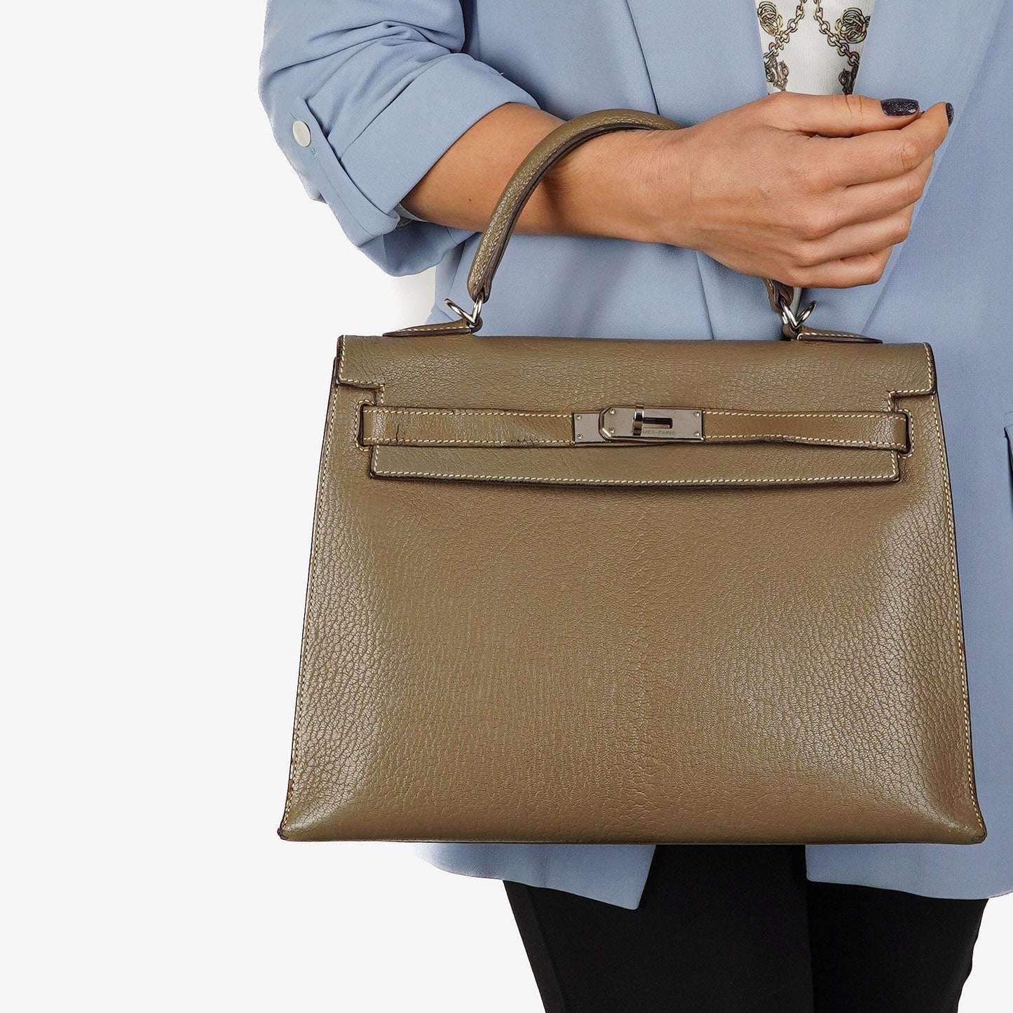 Hermes Kelly 32 Sellier Étoupe Ziegenleder Mysore Palladium Beschläge, 2006