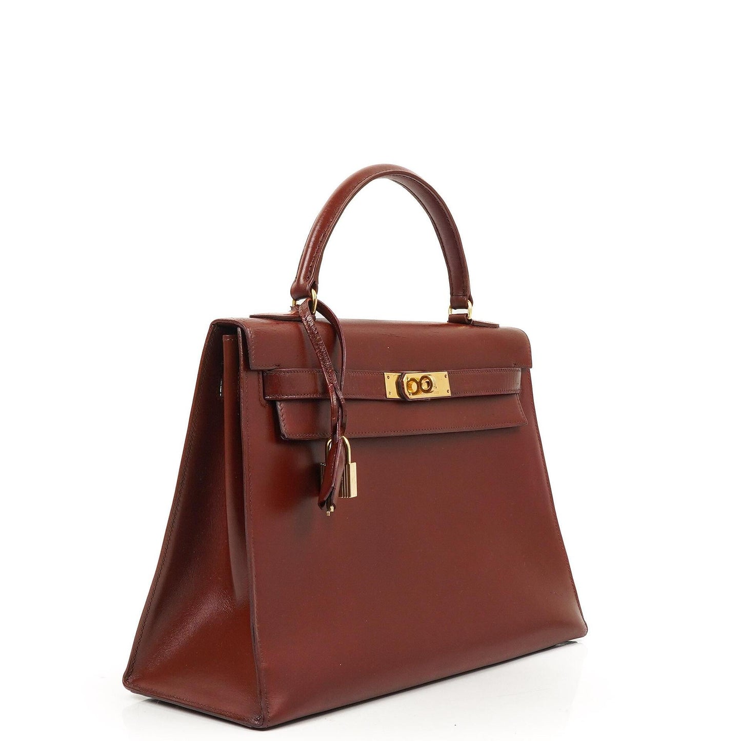 Hermès Kelly 32 Sellier Rouge H Box Kalbsleder Gold Hardware, 1983