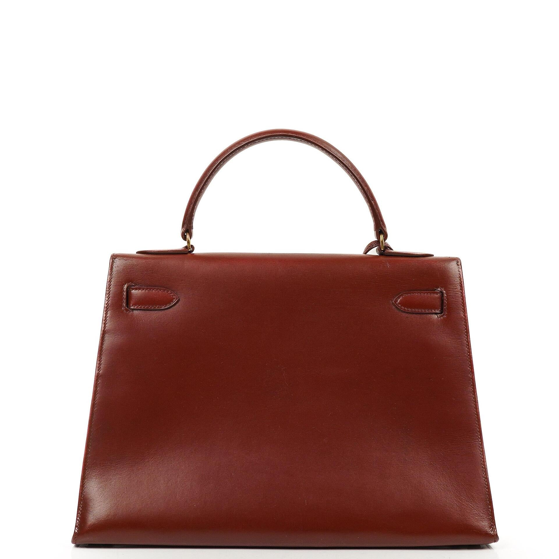 Hermès Kelly 32 Sellier Rouge H Box Kalbsleder Gold Hardware, 1983