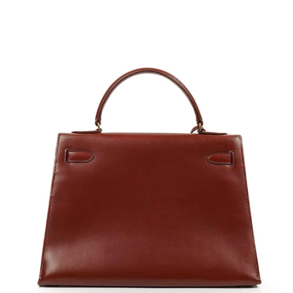 Hermès Kelly 32 Sellier Rouge H Box Kalbsleder Gold Hardware, 1983