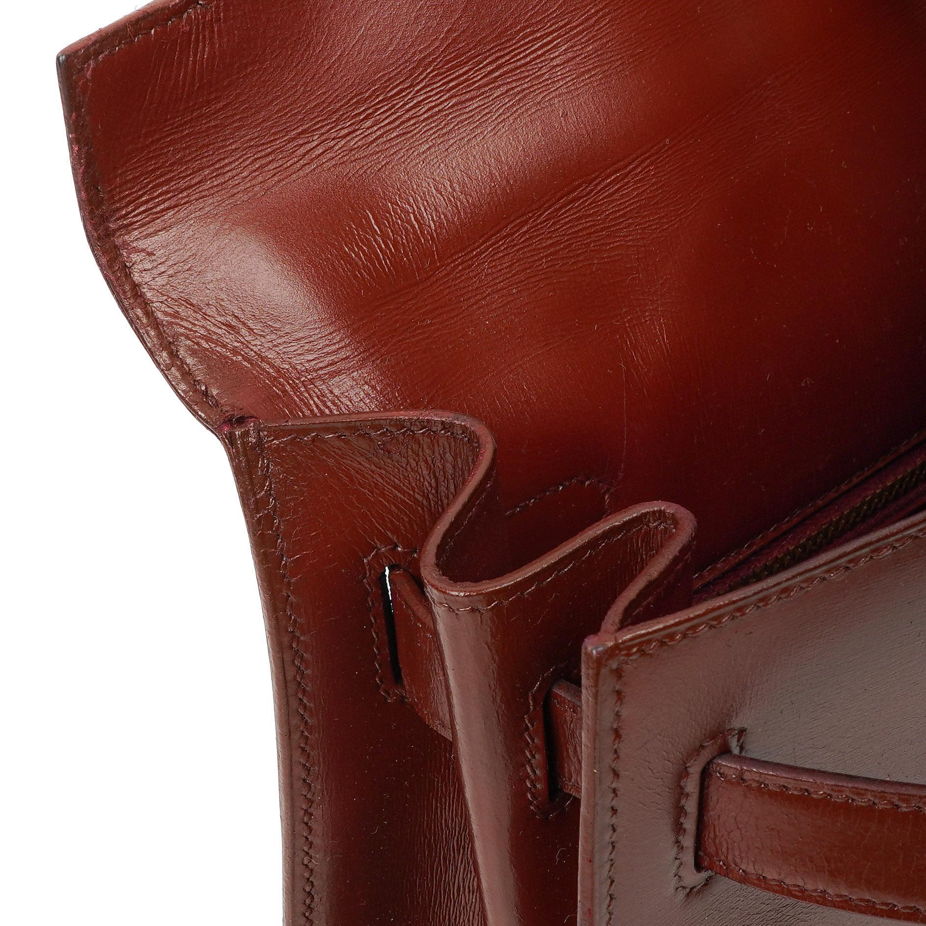 Hermès Kelly 32 Sellier Rouge H Box Kalbsleder Gold Hardware, 1983