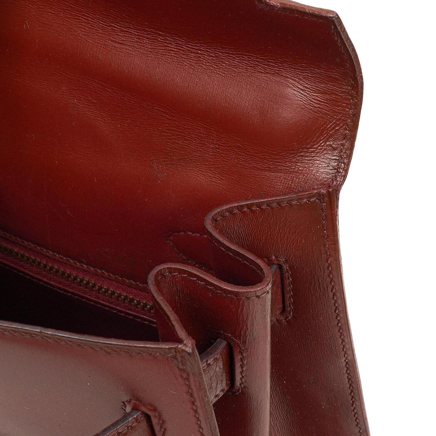 Hermès Kelly 32 Sellier Rouge H Box Kalbsleder Gold Hardware, 1983