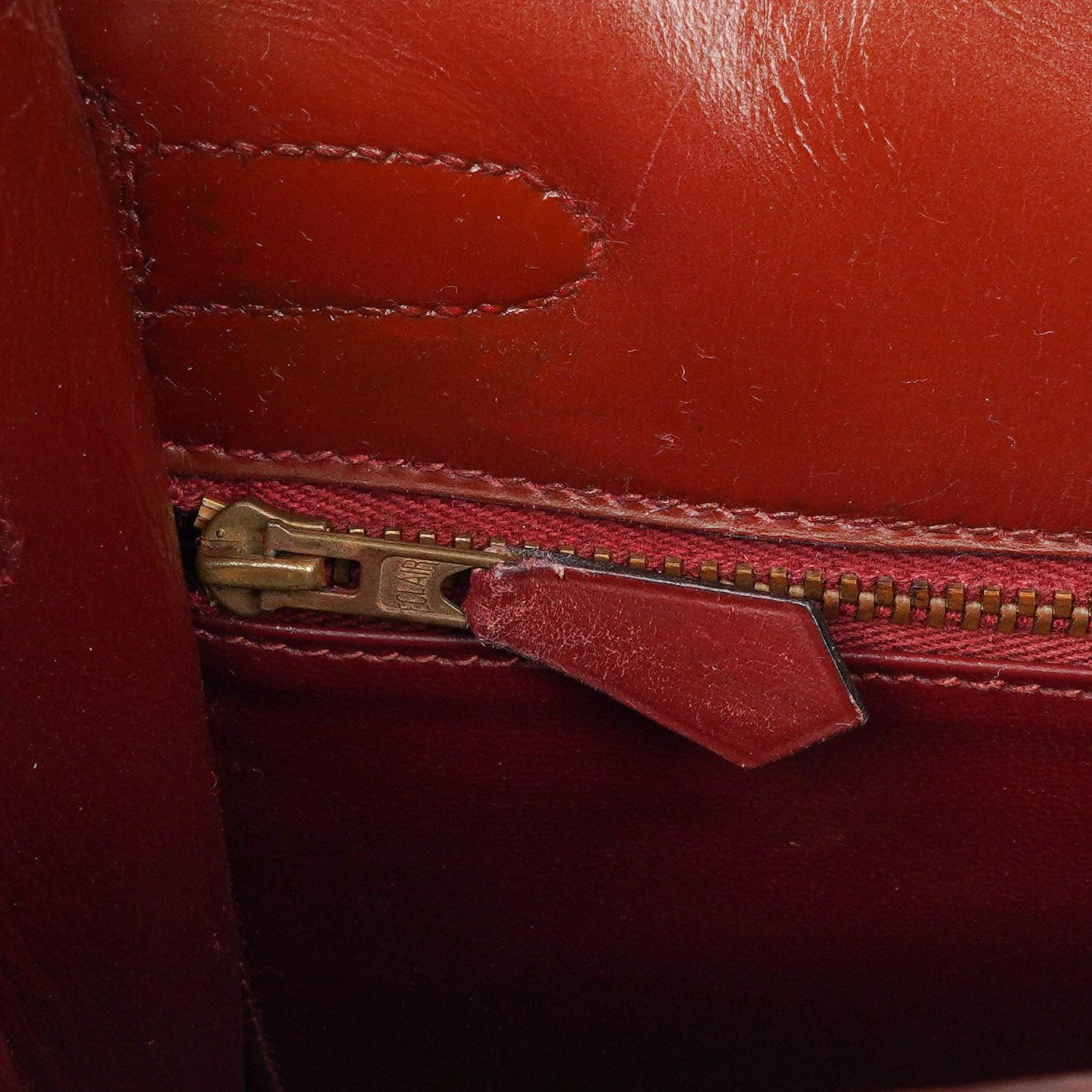 Hermès Kelly 32 Sellier Rouge H Box Kalbsleder Gold Hardware, 1983