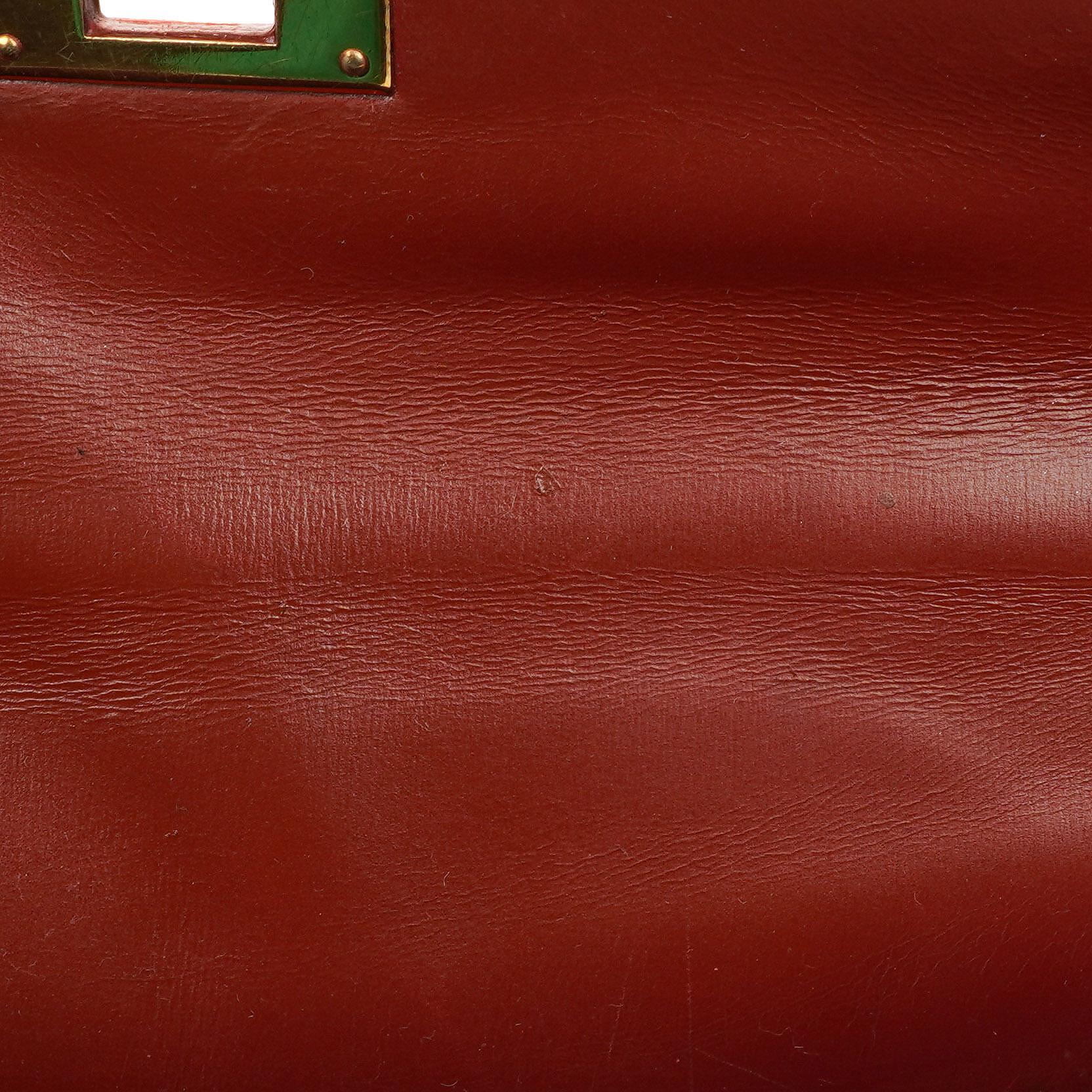 Hermès Kelly 32 Sellier Rouge H Box Kalbsleder Gold Hardware, 1983