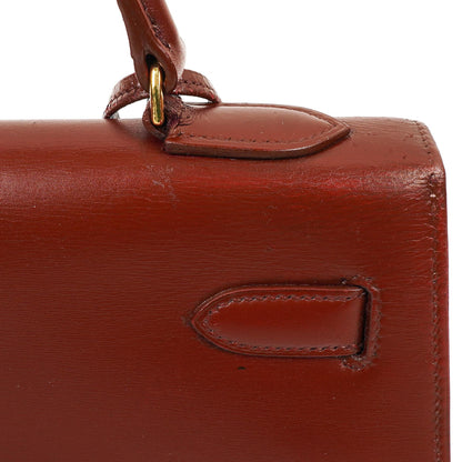 Hermès Kelly 32 Sellier Rouge H Box Kalbsleder Gold Hardware, 1983