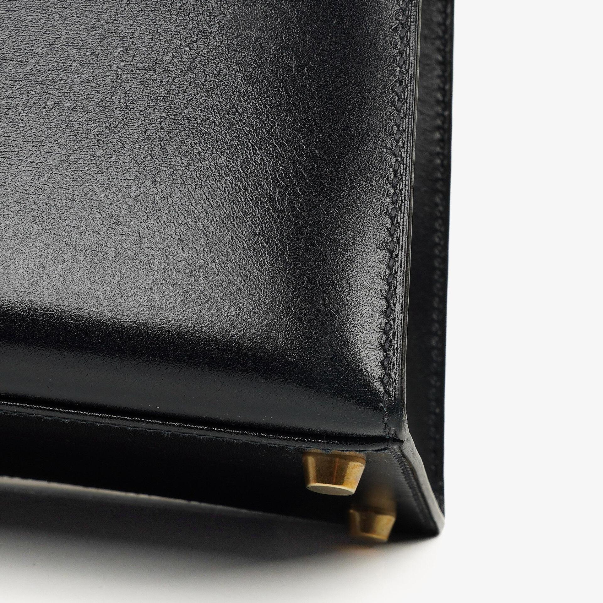 Hermès Kelly 32 Sellier Vintage Bleu Marine Box Kalb mit Goldbeschlägen 1995