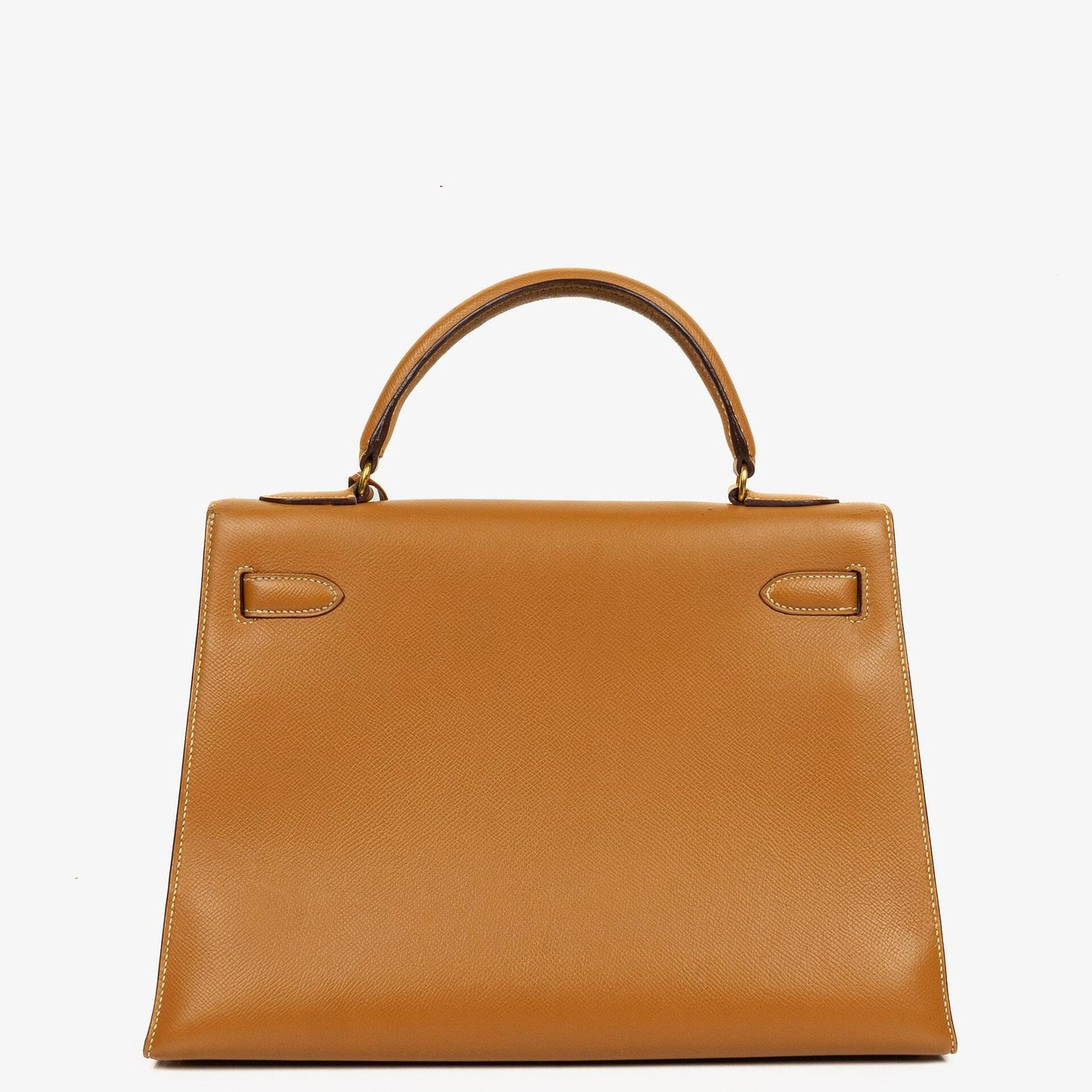 Hermès Kelly 32 Sellier Vintage aus Gold Courchevel Leder mit Gold Hardware, 1990