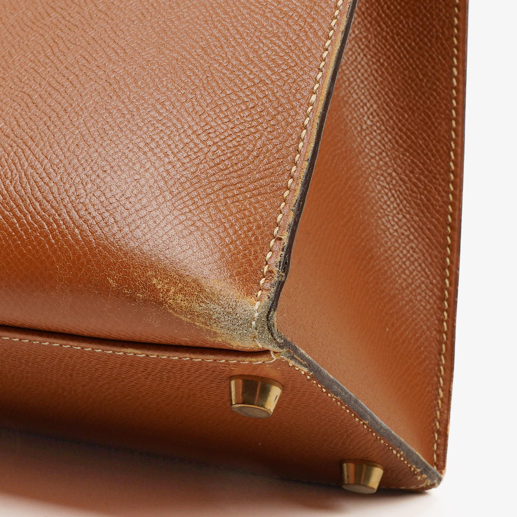 Hermès Kelly 32 Sellier Vintage aus Courchevel-Leder in Gold mit Goldbeschlägen, 1998