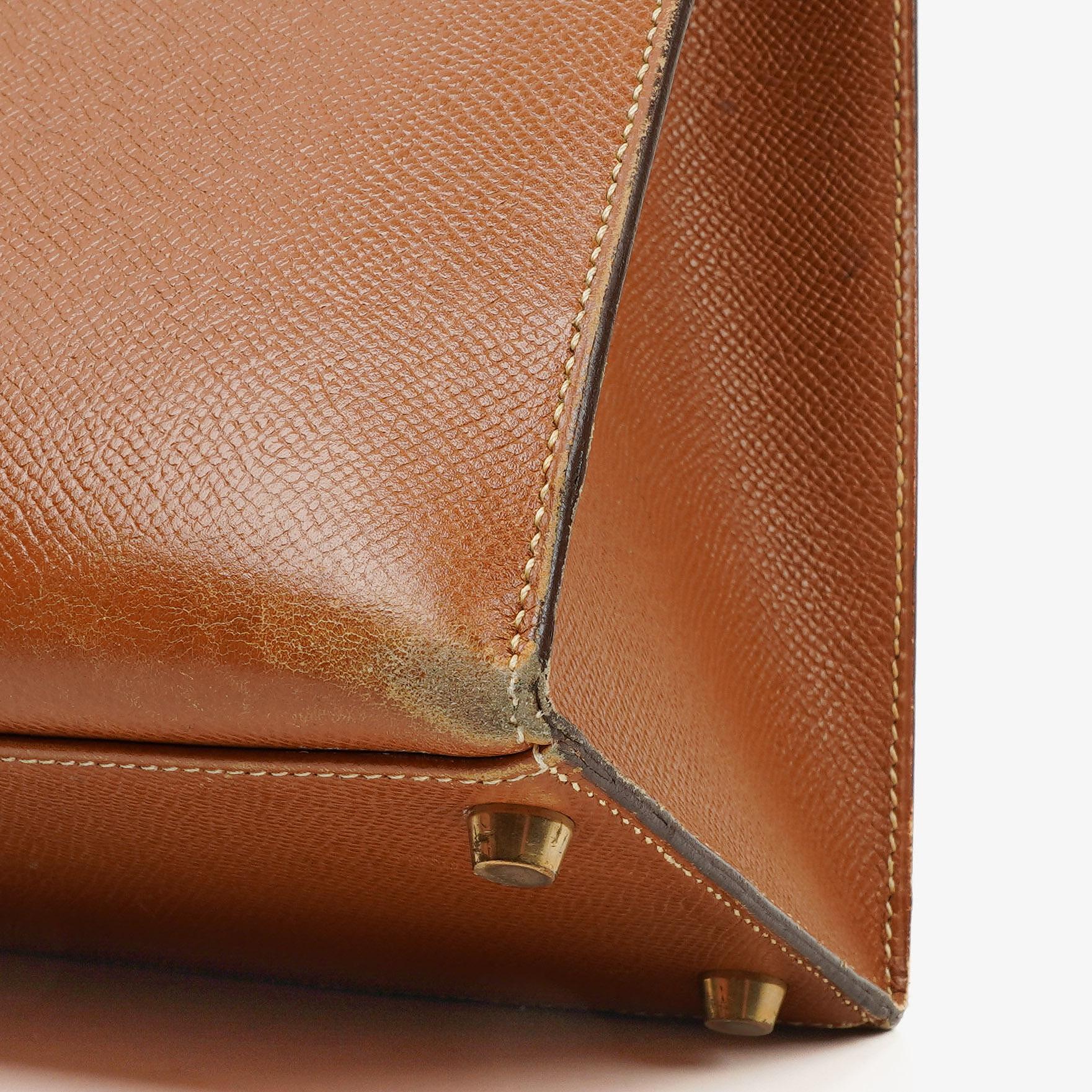 Hermès Kelly 32 Sellier Vintage aus Courchevel-Leder in Gold mit Goldbeschlägen, 1998