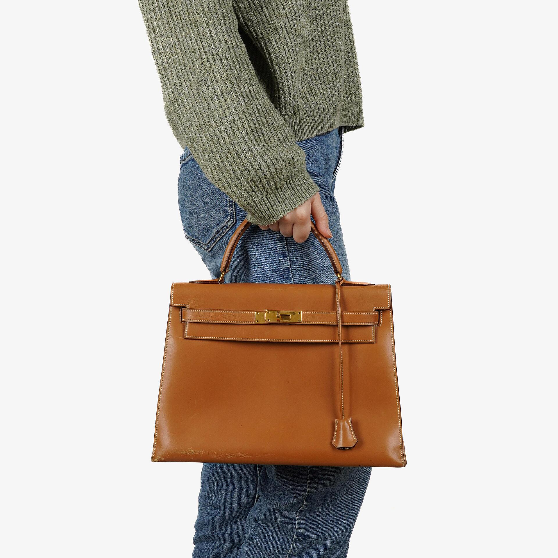 Hermès Kelly 32 Sellier Vintage in Natur Chamonix mit Goldbeschlägen, 1977
