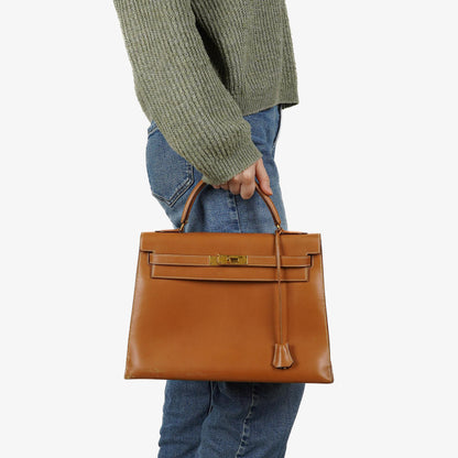Hermès Kelly 32 Sellier Vintage in Natur Chamonix mit Goldbeschlägen, 1977
