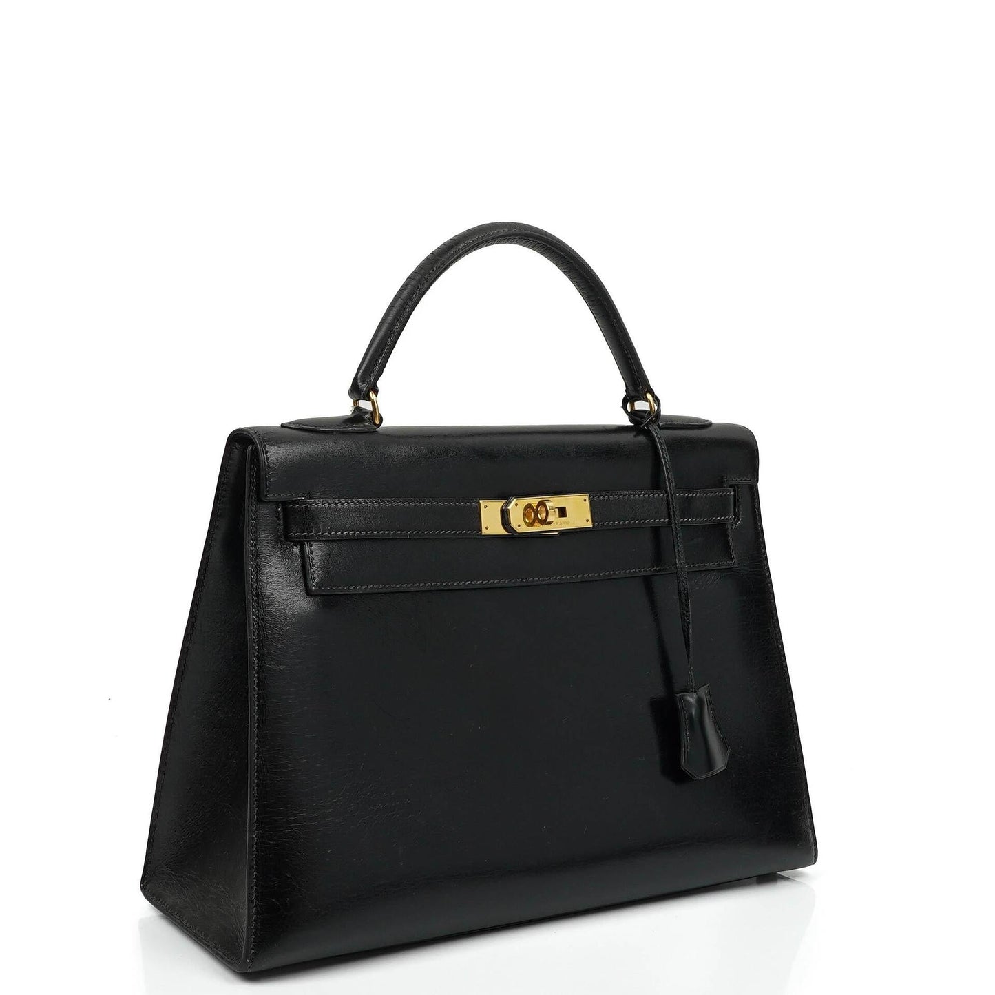 Hermes Kelly 32 Sellier Vintage Box Kalbsleder Schwarz mit Gold Hardware