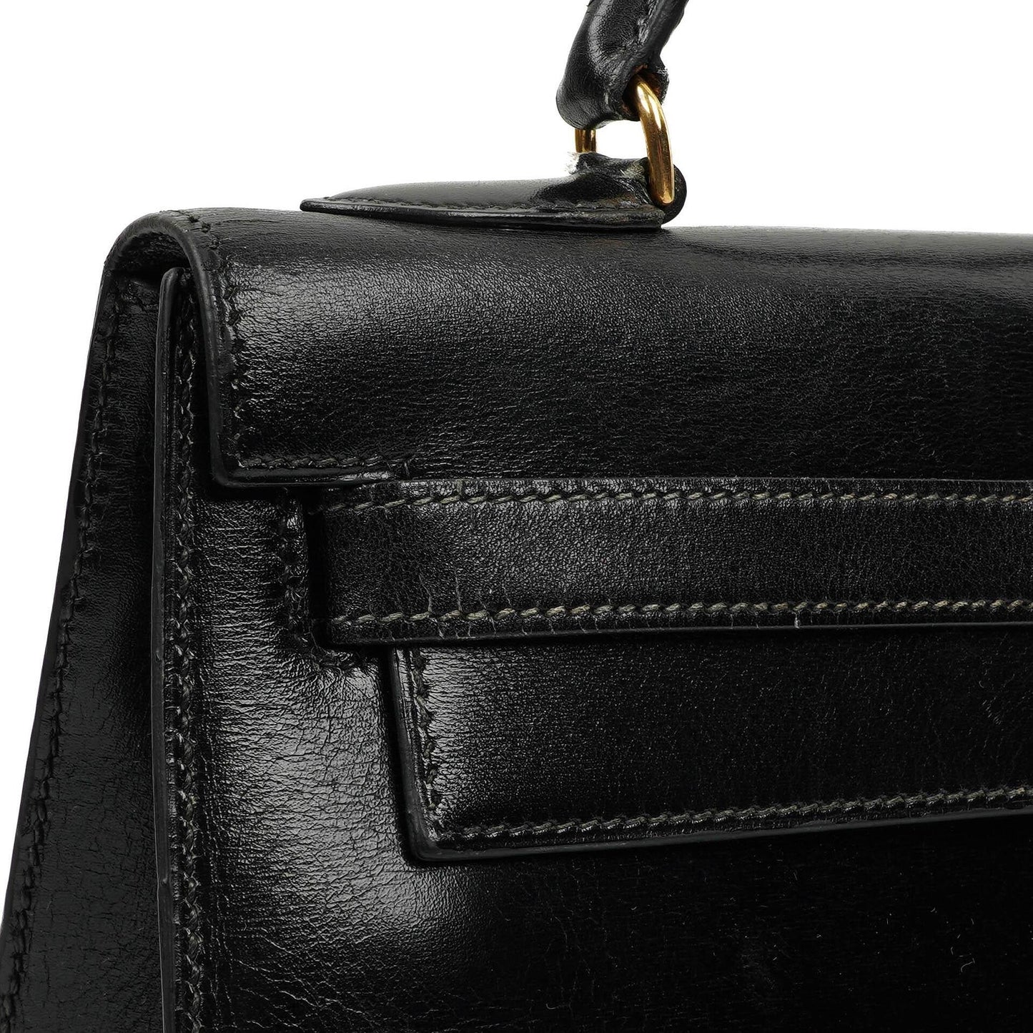 Hermes Kelly 32 Sellier Vintage Box Kalbsleder Schwarz mit Gold Hardware