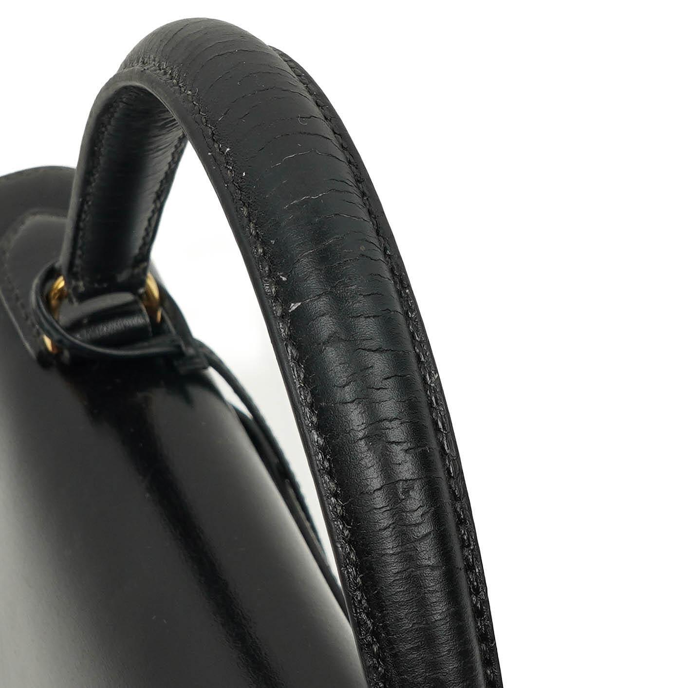 Hermes Kelly 32 Sellier Vintage Box Kalbsleder Schwarz mit Gold Hardware