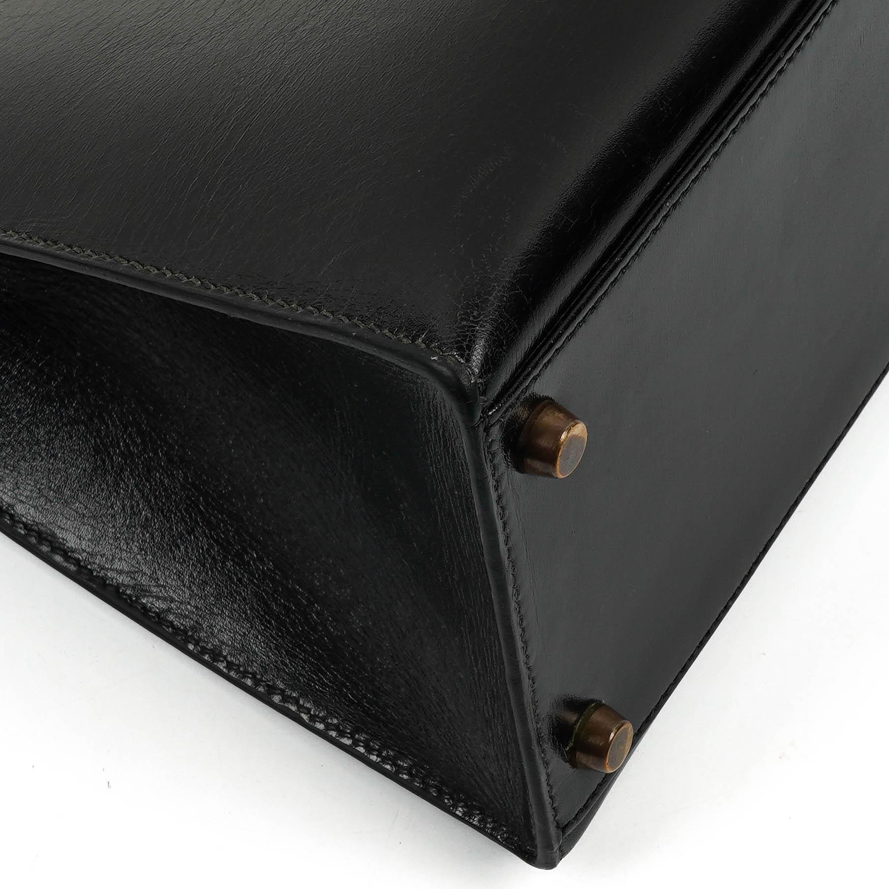 Hermes Kelly 32 Sellier Vintage Box Kalbsleder Schwarz mit Gold Hardware